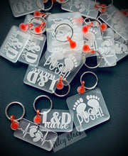 Load image into Gallery viewer, DIGITAL DOWNLOAD Labor and Delivery Keychain svg bundle, Digital Cut File, Three versions, L&D Nurse, Push!, Baby Feet, Heart Rhythm