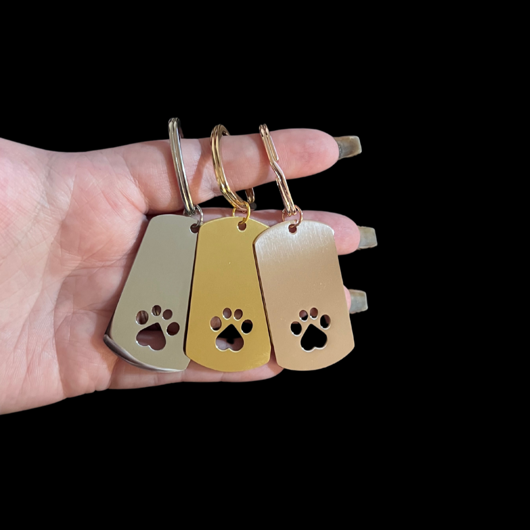 Dog Tag Paw Cutout Keychain